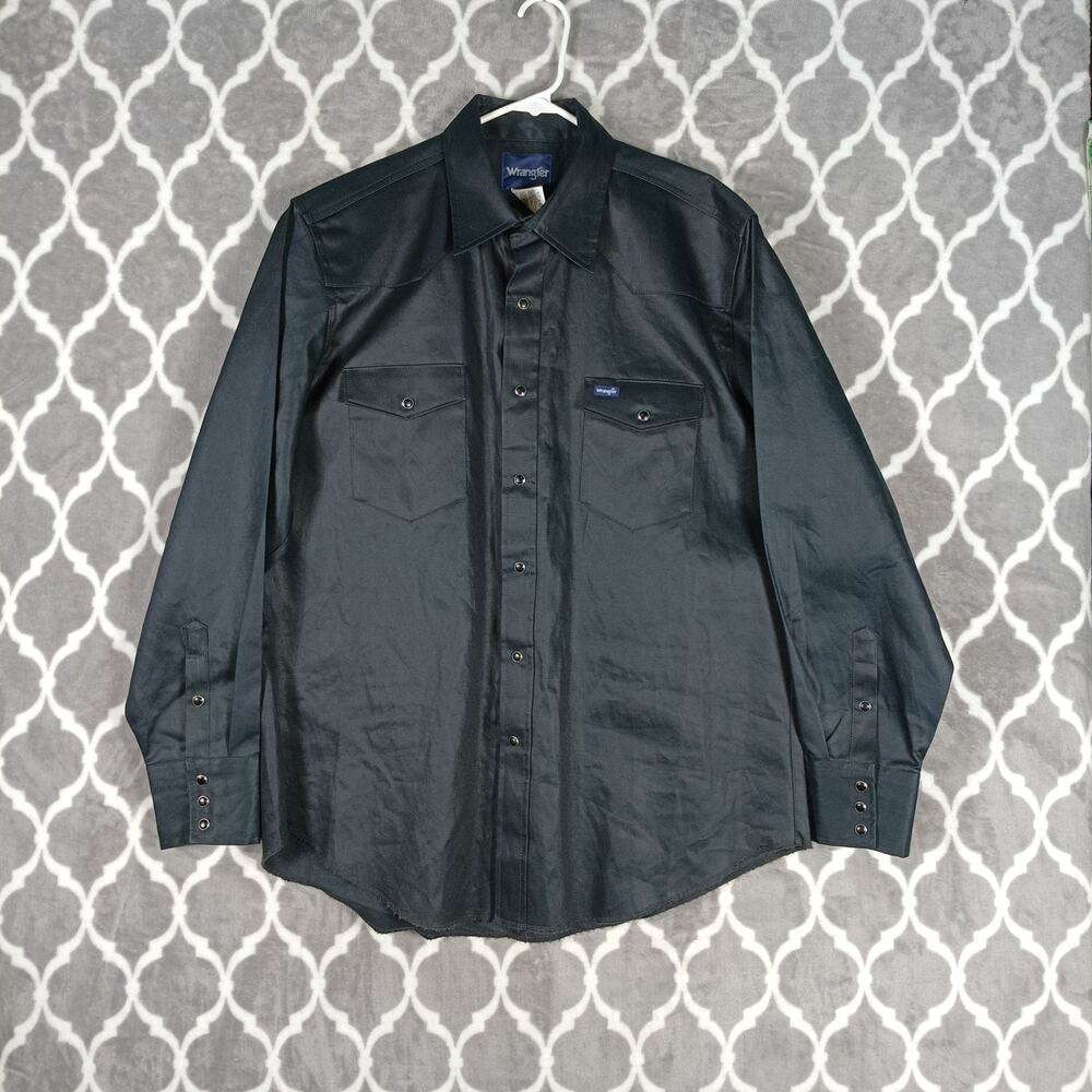 Wrangler Western Shirt Men Size XL Black Heavyweight Cotton Twill Rigid Workwear